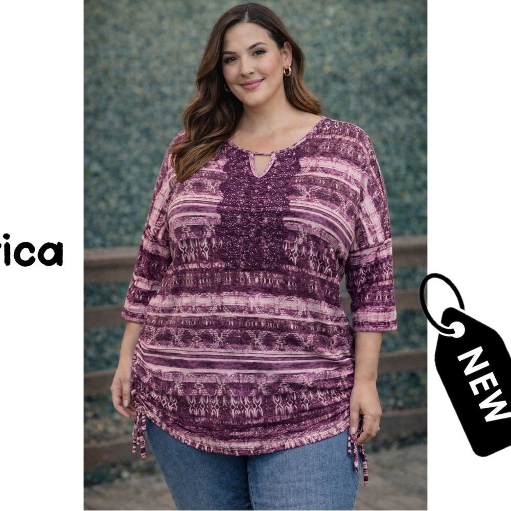 NWT Erika cranberry dreams 3/4 sleeve 1x top
